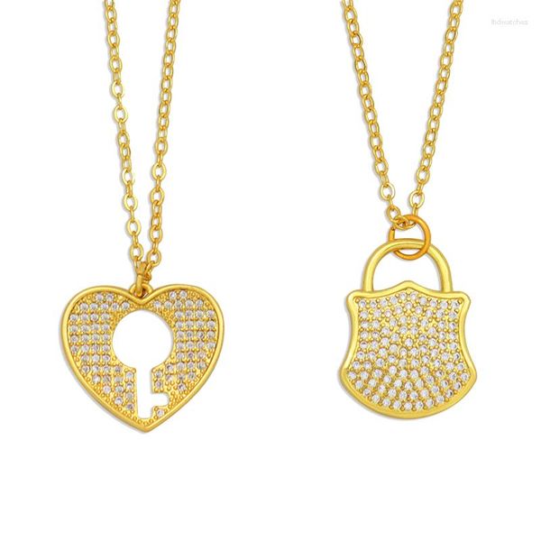 Pendentif colliers Zircon coeur clé serrure collier pour femmes homme déclaration fête cadeau mode cadenas mignon romantique bijoux