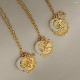 Collares pendientes circón doce constelaciones runa luna creciente collar de ópalo para mujeres cadena chapada en oro joyería de cumpleaños del zodiaco 2023