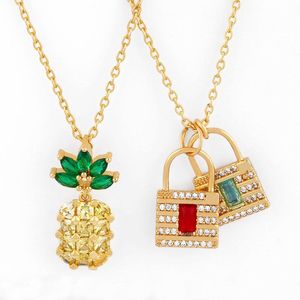 Collares colgantes Zirconia dulce piña fruta collar hombres cadena hip hop para mujeres joyería brillante pave cz candado doble gargantilla regalopendan