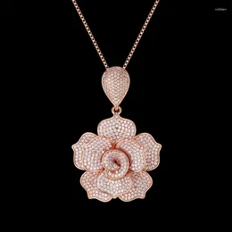 Pendentif Colliers Zlxgirl Bijoux 2023 Trois Plaqué Couleur Rose Fleur Mariée Cubique Zircone Cuivre Collier Couple Cadeaux