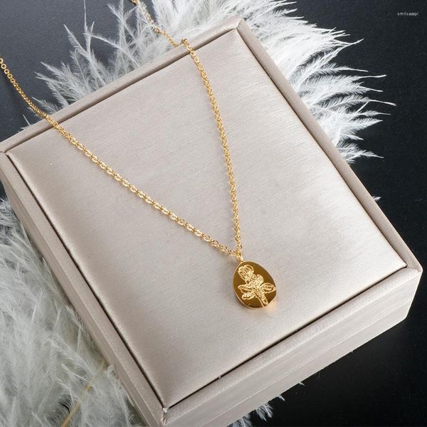 Pendentif Colliers Zmfashion gros bijoux tulipe fleur collier ternir gratuit plaqué or en acier inoxydable pour femmes fille cadeau de mode