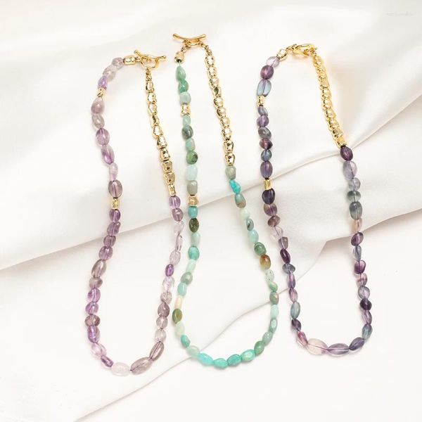 Pendentif Colliers Zmzy luxe tour de cou rétro brins couleur naturelle cristal pierre perle or OT boucle collier bijoux pour femmes filles cadeaux