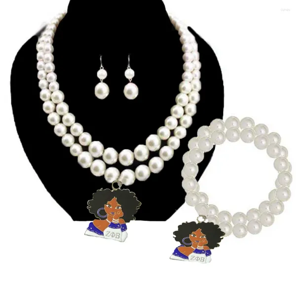 Collares colgantes ZOB Fiesta de mujer Todo blanco Pearl Shield Collar Pulsera Conjunto de joyería Moda