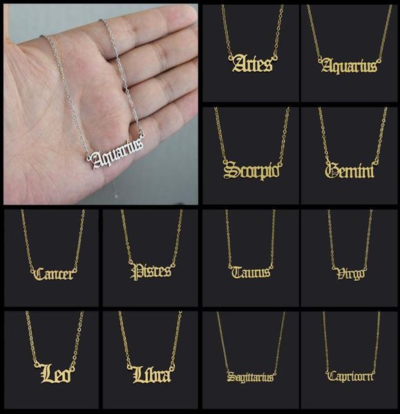 Collares colgantes Collar de letras del zodiaco Virgo Escorpio Sagitario Piscis Aries Tauro Géminis Cáncer Inglés antiguo 12 Constelación 2992967