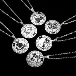 Colliers pendentifs collier zodiaque acier inoxydable couleur argent Lion capricorne taureau sagittaire Constellation collier pendentif cadeau d'anniversaire 240330