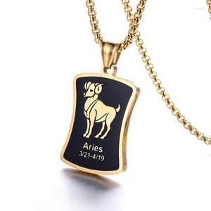 Pendentif Colliers Signe Du Zodiaque Bélier Lion Collier En Gros Hommes Or Couleur En Acier Inoxydable 12 Constellations Bijoux Cadeau D'anniversaire