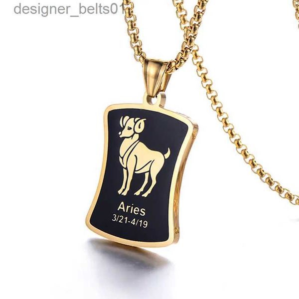 Pendentif colliers Signe du zodiaque bélier lion pendentif collier en gros hommes couleur or acier inoxydable 12 Constellations bijoux Birtay GiftL231215