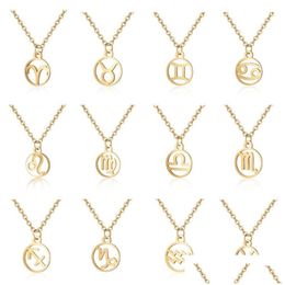 Pendentif Colliers Signe Du Zodiaque Constellation Collier En Acier Inoxydable Pour Hommes Femmes Coffret Cadeau Drop Delivery Bijoux Pendentifs Dhytp