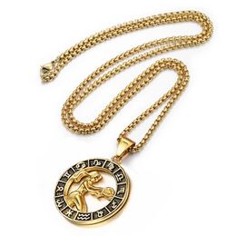 Signe du zodiaque Lion Scorpion pendentif collier pour femmes/hommes 14K or jaune rond 12 Constellation colliers Drop Deliver Dh5Wi