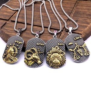 Pendentif Colliers Signe du Zodiaque Douze Constellations Collier en acier inoxydable pour hommes et femmes Rétro Vintage Punk Astrologie Bijoux