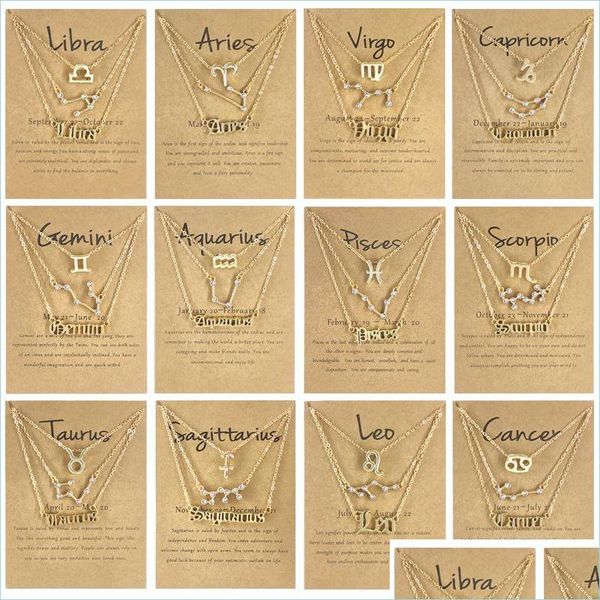 Pendentif Colliers Signes Du Zodiaque Symbole Lettre Pendentif Collier Ensemble Pour Les Femmes 12 Constellations Trois Couches Clavicule Chaîne Ras Du Cou Dhgnt