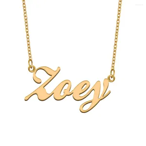 Colliers pendants Zoey Nom Collier pour femmes Bijoux en acier inoxydable plaqué Gold Plaque Plaque name