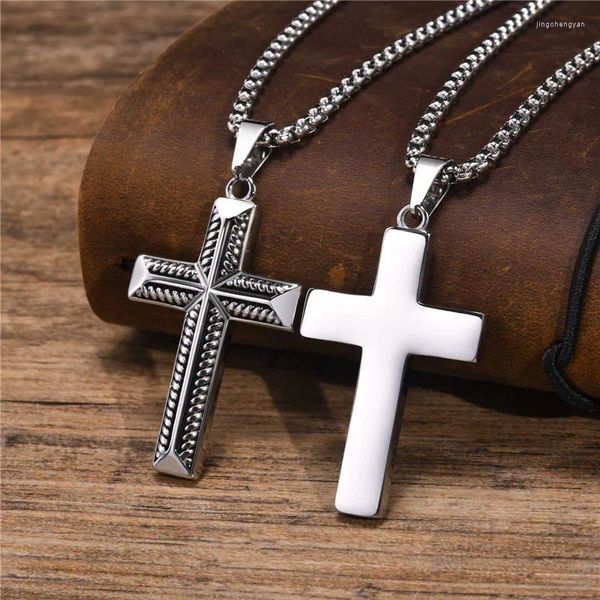 Pendentif Colliers Zorcvens Cool Stylé Croix Pour Hommes Vintage En Acier Inoxydable Prière Collier Religieux Bijoux Chrétiens