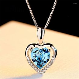 Hanger Kettingen ZRHUA SSilver Kleur Hart Ketting Voor Vrouwen Rood/Blauw Zirkoon Sieraden Hoge Kwaliteit Crystal Bijoux Femme liefde Gift