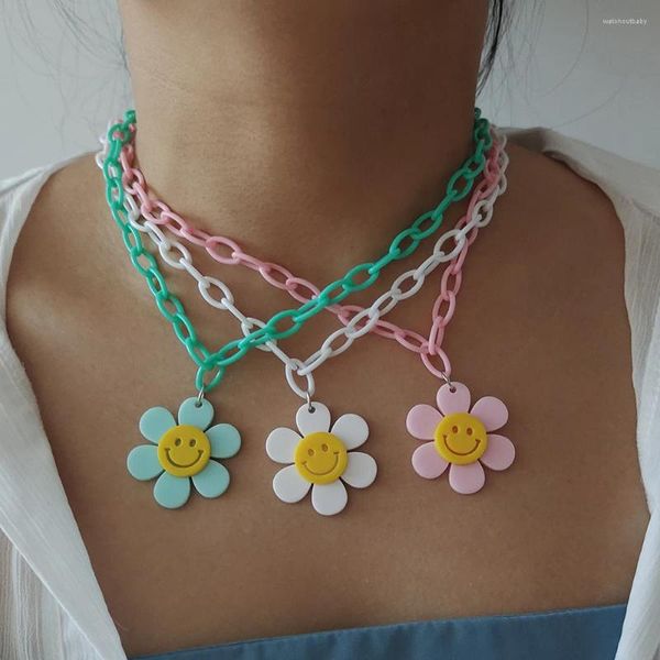 Collares colgantes ZX, collar grande con colgantes de cara de girasol para mujer, gargantillas de cadena acrílica hechas a mano, joyería de moda para niñas al por mayor