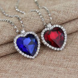 Hanger Kettingen ZXMJ Oceaan Hart Titanic Kristal Strass Voor Valentijnsdag Vrouwen Mannen Blauw Rode Ketting