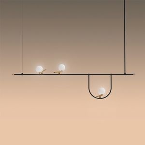 Luces colgantes de pájaro minimalista americano de tiempo nórdico, lámpara colgante de línea geométrica de restaurante de hierro forjado con personalidad creativa