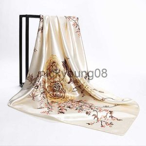 Pendentif Foulards Grand Hijab Écharpe Femmes Fleur Imprimer Soie Satin Foulards Femme 90 * 90 cm Mode Foulard Carré Châle Foulards Pour Dames x0904