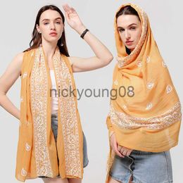 Hanger Sjaals Luxe Katoenen Sjaal Dames Hijab Moslim Hoofdband Wrap Sjaals Effen Paisley Borduren Bandana Mode Hoofddoek 180*90cm Foulard x0904