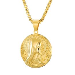 Hanger stijlvol roestvrij staal katholieke Jezus hoofd ronde label ketting met gouden kleuren fijne ketting vrouwen sieraden
