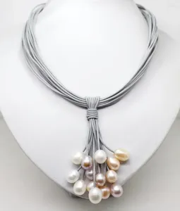 Pendentifs 01-12mm véritable blanc rose violet perle d'eau douce pendentif collier cordon en cuir fermoir magnétique bijoux de mode