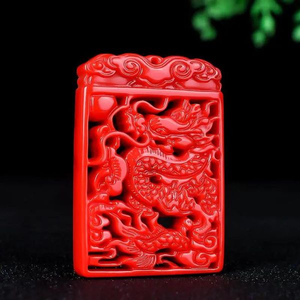 Pendentifs 100% naturel Jade pendentif rouge dragon Collection pierre chanceux amulette main gravure collier bijoux nouveaux amoureux pendentif