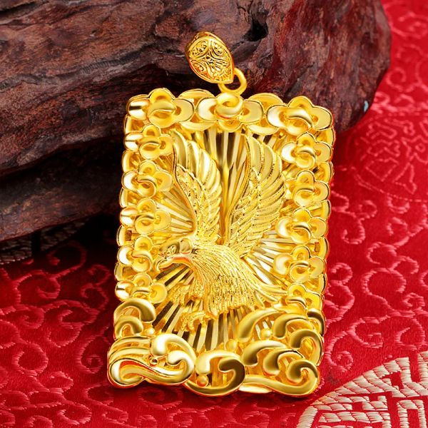 Pendants 100% pur 24k Gold Color Pendent pour hommes père frère femme aigle spread wings gold square tag mariage mariage haut bijourie cadeaux