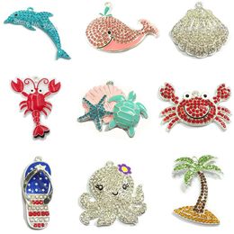 Pendentifs 10 pièces/sac thème océan/coquille/dauphin/homard/crabe/baleine/calmar/arbre/pantoufle... Pendentif d'été pour enfants, conception de collier estival