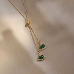 Hangers 14K Real Gold Plating Groene Zirkoon Sint-jakobsschelp Hanger Verstelbare Ketting Elegante Vrouwen Prom Party Sexy Sleutelbeen