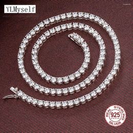 Colgantes de 16 a 24 pulgadas, garantía de Plata de Ley 925 auténtica, pavé de 2mm/3mm/4mm, collar de cadena de tenis de circón brillante, joyería fina de HipHop Rock