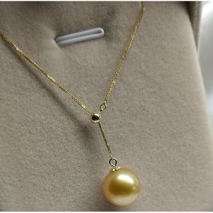 Pendentifs en or 18 carats, perles d'eau de mer, 10-11mm, mot Y, collier réglable, carré, rond, forte lumière, cadeau
