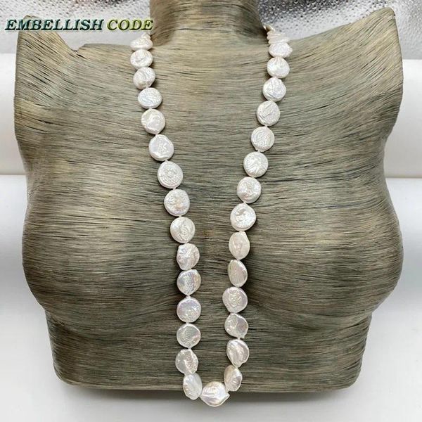 Pendentifs 18mm perle 60cm 70cm 80cm déclaration baroque sautoir couleur blanche pièce ronde forme plate perles d'eau douce naturelles pli visage