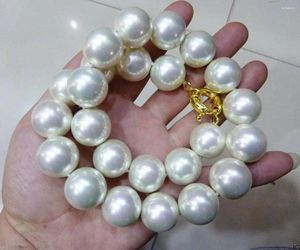 Pendentifs 18mm, collier de perles rondes blanches, 18 pouces, fermoir 18K, bijoux de culture irréguliers, classique de mariage pour femmes magnifiques