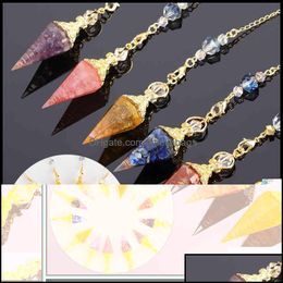 Pendants 1pc Natural Stone Quartz Rock Choler Hexagonal Pointed Reiki Chakra Pendant Pendum bijoux AccSori pour livraison de chute unisexe Otlrs