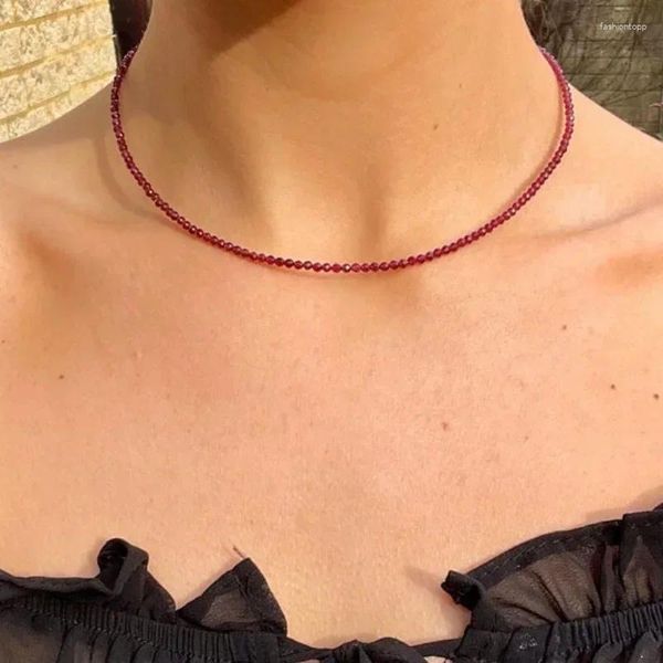 Collar de gargantillas de granate rojo 1pc - joyería de cristal de piedra natural para estilo minimalista