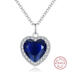 Pendentifs de luxe en forme de cœur bleu de la mer, collier sur le cou en argent 2022 pour femmes, cadeau d'anniversaire, bijoux, vente en vrac, 925