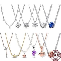 Pendentifs 2022 Nouveau Chaud 925 Argent Sparkling Flocon De Neige Spécimen Lucky Star Femmes Logo Collier Adapté Pour Original DIY Charme Bijoux