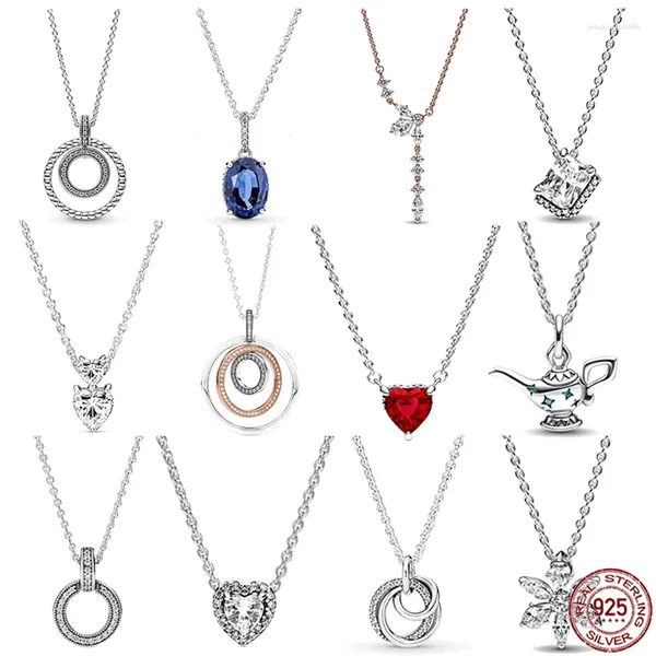 Colgantes 2023 Plata de Ley 925 clásico corazón redondo tetera colgante copo de nieve collar ajuste cuentas originales joyería DIY para mujer