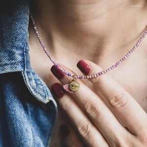 Pendentifs 2023 bohême fait à la main perles de riz pendentif colliers pour femmes 14KGF collier en acier inoxydable bijoux cadeaux
