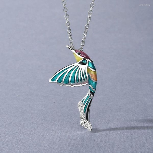 Colgantes 2023 creativo colibrí colgante collar Color joyería epoxi pájaro clavícula cadena moda mujer mano esmalte