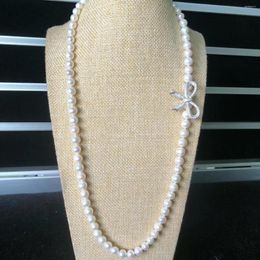 Pendentifs 2023 Long collier de perles 7-8mm blanc rond naturel chaîne de pull d'eau douce pour les femmes bijoux cadeau de mode