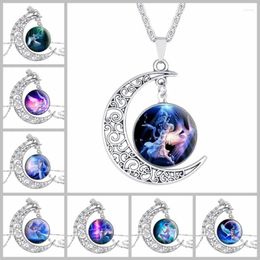 Pendants 2024 anime motif de lune Time bijou 12 Constellations Collier Vendre des anges en verre pendéloque