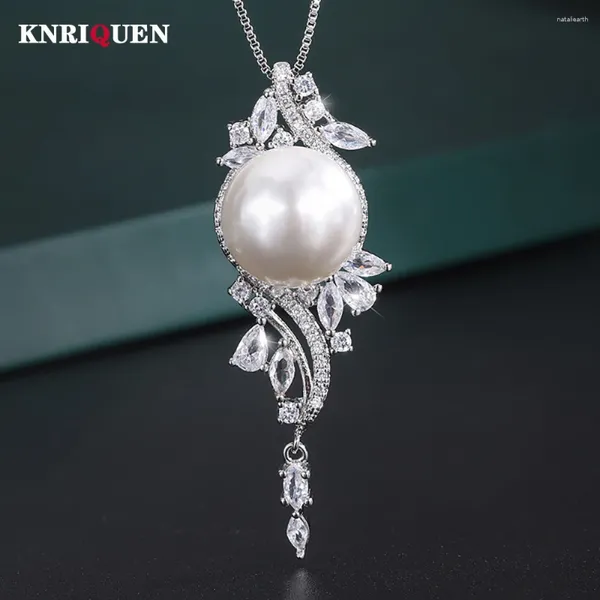 Pendentifs 2024 breloques 14mm noir blanc grande perle pendentif chaînes collier pour femmes laboratoire diamants de luxe anniversaire cadeau fête bijoux fins