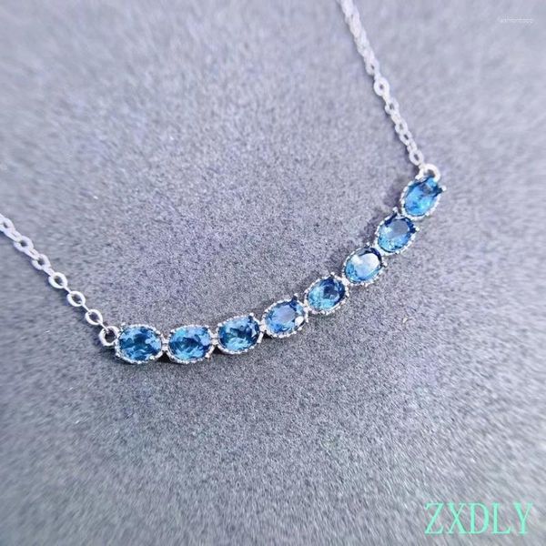 Pendants 2024 NATUREL BLUE TOPAZ PENDANT DE FEMMES Collier Fine Jewelry Real 925 Silver Gemstone Good Cadeau