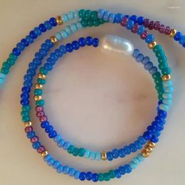 Collier de perles baroques d'eau douce naturelles 2024, perles de verre brillantes, style Boho coloré, ras du cou, bijoux féminins