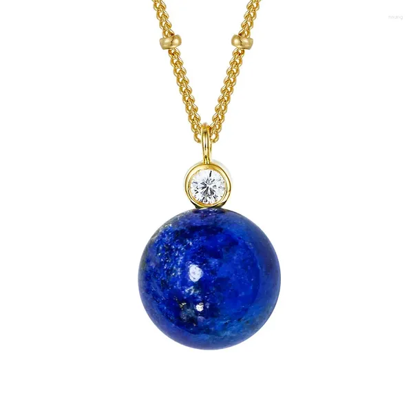 Pendentifs 2024 naturel Malachite Lapis Lazuli boule ronde pendentif collier pour femmes personnalité S925 chaîne en argent Sterling bijoux fins