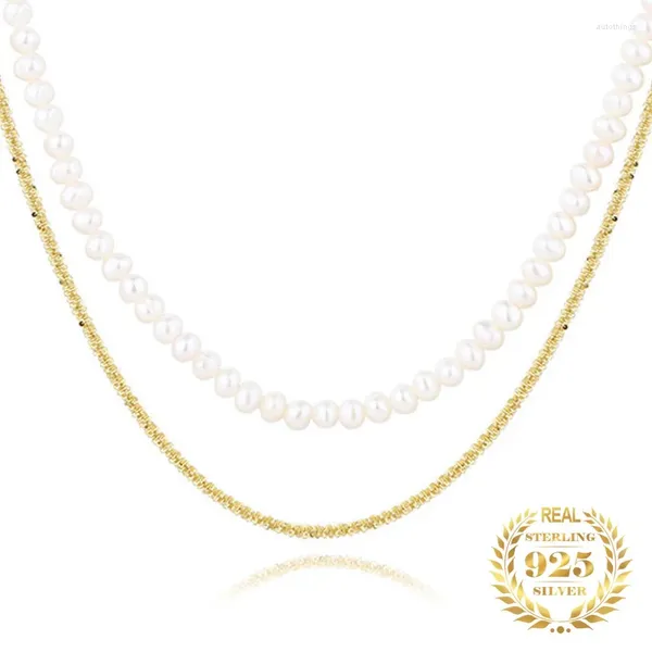 Pendentifs 2024 S Bijoux de mode en argent sterling plaqué or à deux couches élégante chaîne Rolo collier de perles 925 femmes tour de cou