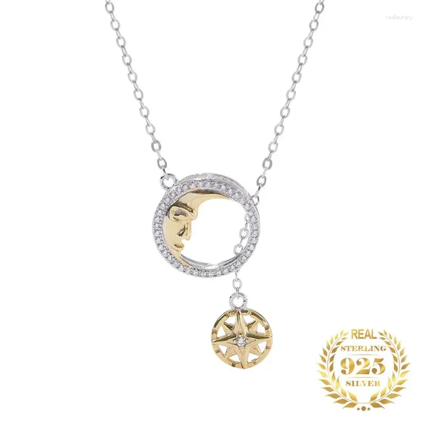 Pendentifs 2024 bijoux Vintage Style minimaliste tour de cou 925 en argent Sterling lune étoile pendentif collier femmes cou chaîne 18k or