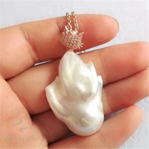 Pendants 24x38mm Collier de perles baroques blancs naturels 18 pouces Culturé DIY Real Femmes Classement Accessoires Classic Chain Chic