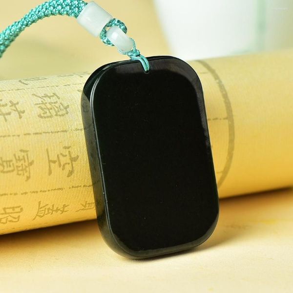 Pendentifs 40 60mm naturel vert Jade Rectangle pendentif blanc avec corde Hetian Jades pierre néphrite charmes chandail chaîne collier hommes femmes